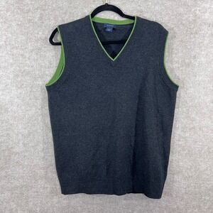 Gant Sweater Vest Mens Medium Gray Green Lambswool V Neck Preppy Ivy Academia